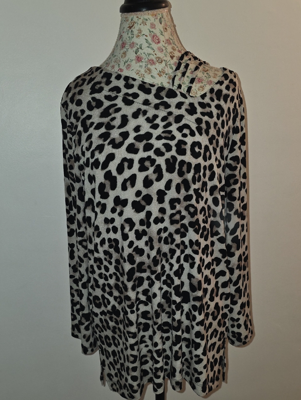 Chico's Black and White Leopard-Print Tunic with Shoulder Strap